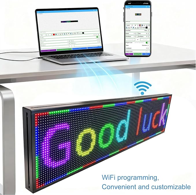 P10(52" * 14") Scrolling Programmable Led Sign Custom Outdoor Digital For Business Display Screen Matrix Panel Electronic Message Board Neon Full Color Advertising Light Wifi Control