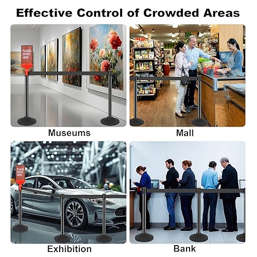 6 Pack Crowd Control Barriers Stanchions with 10 ft Retractable Belts - Heavy-Duty Base Stanchions for Queue Management in Airports, Theaters, Hotels, and Retail Stores(Black, 6 Pack)