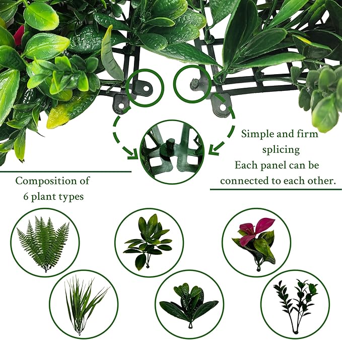 Artificial Grass Wall Backdrop Panels: 20X20 in 8P UV-Anti Greenery Boxwood Panels for Indoor Outdoor Green Plant Wall Decor & Ivy Fence Covering Privacy