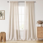 Nanspring 102 Inch Long Curtains for Living Room Cream Beige Linen Light Filtering Semi Sheer Curtain Back Tab Modern Farmhouse Decor Floor to Ceiling Coastal Drapes for Bedroom 52x102, 2 Panels
