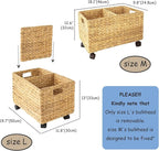 PEMAR Rolling Wicker Storage Basket Set of 2 – Natural Water Hyacinth & Seagrass Bins on Wheels with Removable Divider & Insert Handles – Nesting Design for Under Desk, Home & Office Organization
