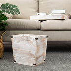 VERGOODR Grey Farmhouse Style Torched Wood Trash Can Waste Bin with Decorative Metal Brackets Trash Can for Bedroom,Living Room, Bathroom & Office (Washed White)