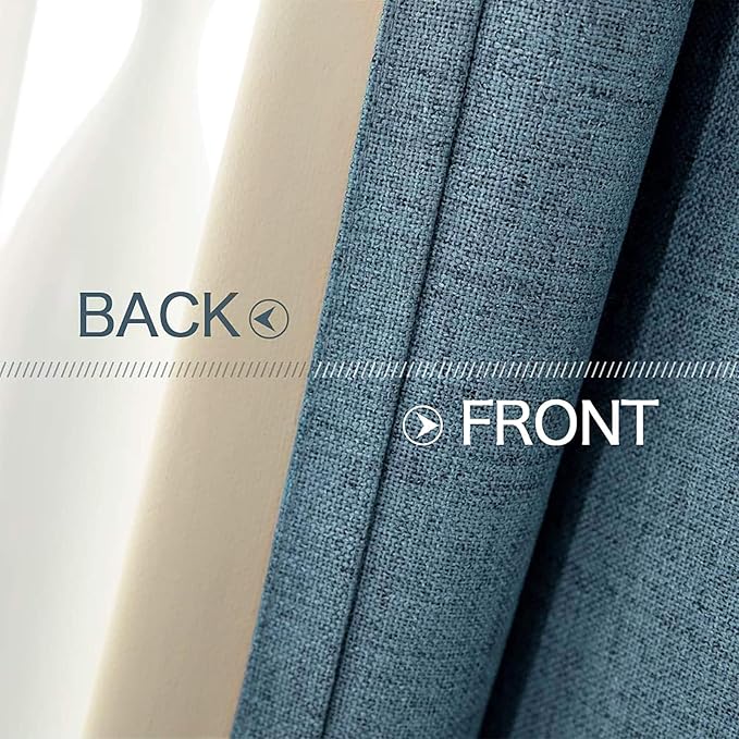 MIULEE Linen Texture Curtains for Bedroom Solid 100% Blackout Thermal Insulated Dusty Blue Curtains Grommet Room Darkening Drapes Luxury Decor for Living Room Nursery 52x72 Inch (2 Panels)