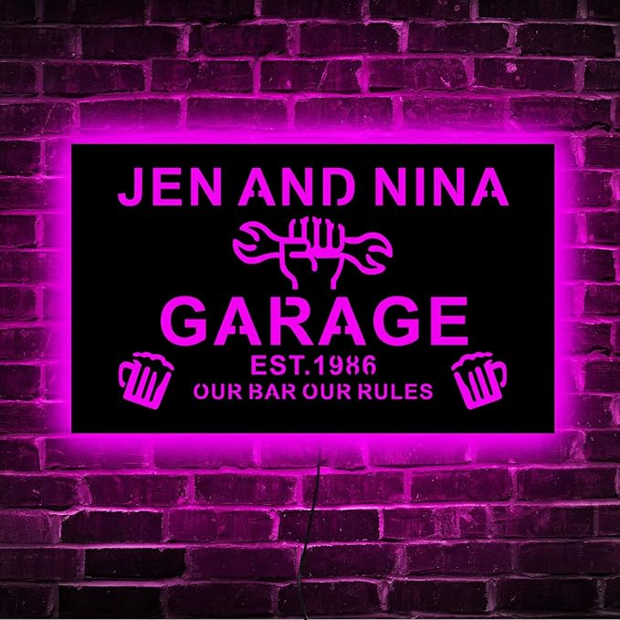 Custom Garage LED Sign, 12.0 inches × 7.0 inches, Wood, Art Deco, Personalized Garage Neon Light, Wall Mount, Neon Light, Property Decorative Signage