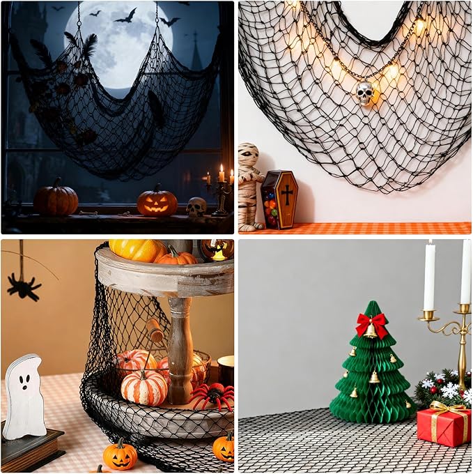 Decorative Fishing Net 80x40 Inch,Patioland Large Black Picture Fish Net, Wall Photo Hanging Fishnet for Nautical Mermaid Pirate Ocean Themed Hawaii Beach Under The Sea Party Decorations (1PCS)