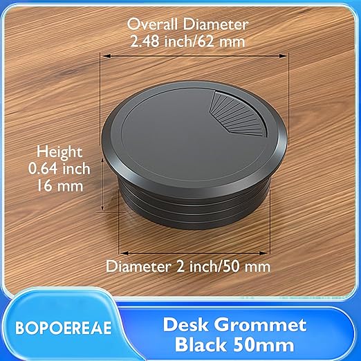 Desk Grommet 2" (50 mm), Desk Cord Hole Cover, Cable Grommet ABS Plastic, Desk Hole Grommet for Office and Home Table Cable, Detachable Adjustable Cable Cord Organizer (Black 8 Pcs)