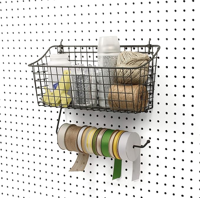 Spectrum Diversified Pegboard/Wall Mount Basket and Paper Towel Holder, 15 in (w, Industrial Gray