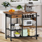 HOOBRO Kitchen Island with Power Outlet, Rolling Kitchen Cart with Drop Leaf, Island Table with Extendable Worktop and Adjustable Shelf, Kitchen Island Cart for Dining Room, Rustic Brown BF22UZD01