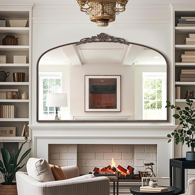 Micasso Large Bronze Vintage Mirror: 48"x 33" French Baroque Antique Mirror - Traditional Ornate Decorative Wall Mounted Arched Mirrors for Wall/Mantel/Entryway/Hallway - Home Decor for Living Room