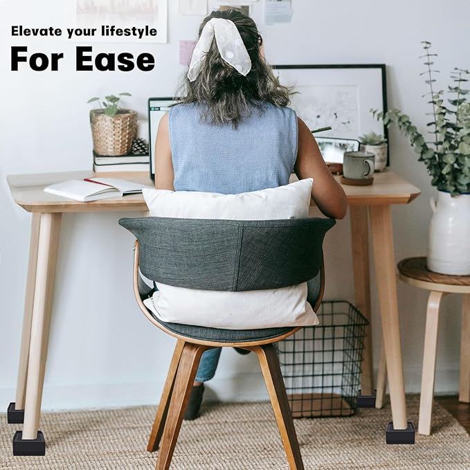 Bed Risers 1.5 inch Heavy Duty, Furniture Risers for Bed Sofa Table and Couch Lifting，Square Adjustable Risers Blocks, Support Up to 1,300 Lbs (4 Pack-Black)