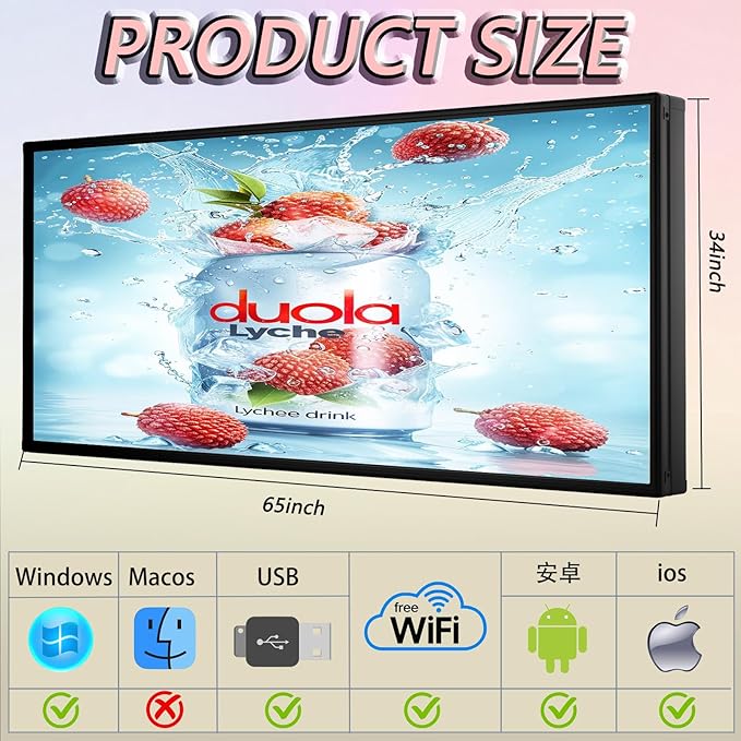 P5 Outdoor LED Sign 65"×34" – Full Color Scrolling Display Board with WiFi/USB Control, 320×160 High Resolution, IP65 Waterproof for Storefront Advertising