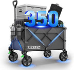 VIVOSUN Collapsible Folding Wagon, 350 lb Load-Bearing Outdoor Utility Cart with Silent Universal Wheels, Cup Holders &Side Pockets, Adjustable Handle, for Camping, Garden, Sports, Picnic, Shopping