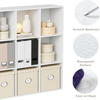 Wooden Storage Organizer with Closed Back Panel, 11in Cube Shelf Opening, Bookshelf, Display Shelf,Closet Cabinet for Home and Office (Embossed White, 9-Cube 35.98L*9.45W*35.91H)