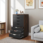 7 Drawer File Cabinet, Mobile Filing Cabinet w/Universal Wheels, Wood Printer Stand with Storage, Rolling File Cabinets for Home Office, Living Room, Bedroom (Rustic Brown, 7 Drawers)