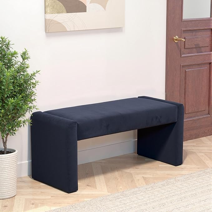 Velvet Entryway Bench End of Bed Bench Upholstered Modern Window Bench Comfy Ottoman for Dining Room/Bedroom/Living Room/Hallway/Indoor (Black)