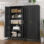 Kitchen Pantry Cabinet, 75" H Metal Storage Cabinet with Doors and Shelves, 4 Standing Feet, Cupboard for Kitchen, Dining, Living Room, 16" D x 32" W x 75" H, Black, Assembly Required