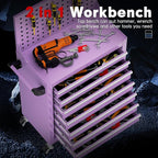 Superday Rolling Tool Chest, 7 Drawer Portable Tool Chest with Wheels, Tool Storage Cabinet with Lock for Garage, Steel Tool Cart with Pegboard & Hooks for Workshop, Warehouse (Purple)