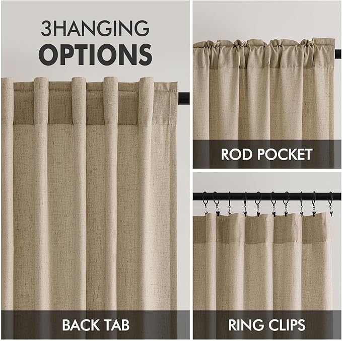 MIULEE Non-See-Through Privacy Linen Curtains 2 Panels, Light Filtering Window Curtains Farn House Textured Back Tab Semi Sheer Drapes for Bedroom Living Room, 52 x 63 Inches Long, Copper Brown