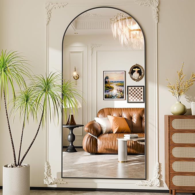 76"x34"Floor Mirror Full Length,Arched Full Length Mirror with Stand,Full Body Mirror,Hanging or Large Leaning for Bedroom Living Room Black