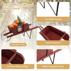 Wooden Wagon Planter, Flower Cart Display Stand w/Metal Wheels & Removable Magnetic Decoration, Wagon Decorative Garden Planter for Plants & Seasonal Displays, Pine Wood (Red)