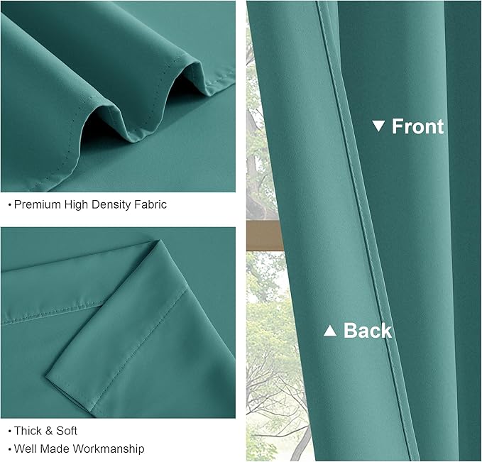 PONY DANCE 36 inch Small Curtains - Rod Pocket Thermal Insulated Short Window Treatments for Living Room Match with Drapes, 42 W x 36 L, Sea Teal, 2 Panels