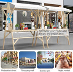 Outdoor Vendor Cart Foldable, Vending Stand Kiosk Display Trolley with Canopy, Selling Food Booth Concession Shelf, for Market Street Food & Events(Yellow,150cm/59in)