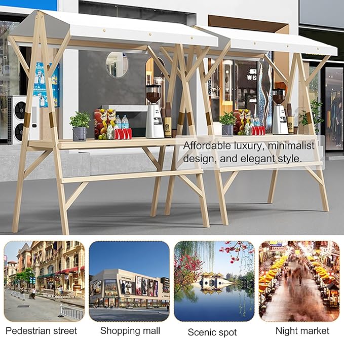 Outdoor Vendor Cart Foldable, Vending Stand Kiosk Display Trolley with Canopy, Selling Food Booth Concession Shelf, for Market Street Food & Events(Red,120cm/47.2in)