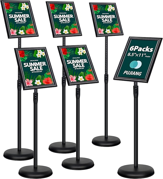 6Packs Sign Holder Stand 8.5 x 11 - Adjustable Heavy Duty Poster Sign Stands for Display 8.5 x 11 - Floor Standing Sign Holder for Vertical and Horizontal Sign Displayed(Black)