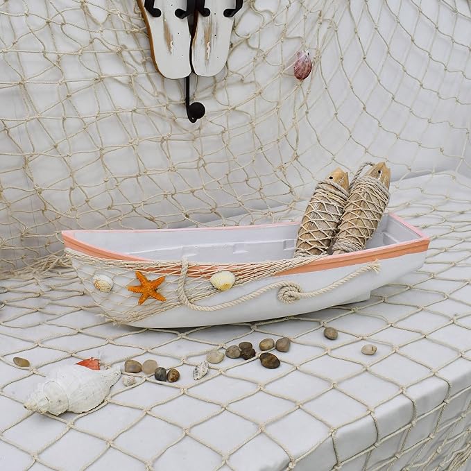 Wood Boat Serving Tray Nautical Decor Wooden Canoe Model Decorative Display Trays for Kitchen Coffee Table Dining Room Beach Themed Home Decoration