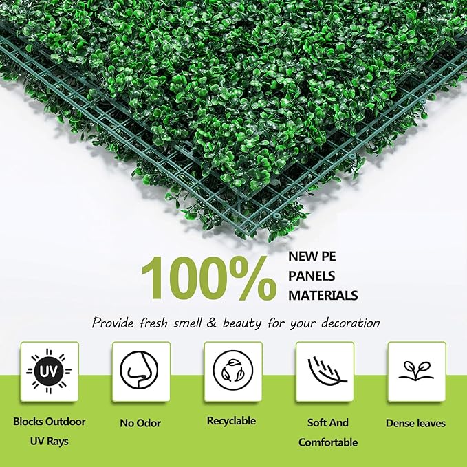 AOKIE 10"X10" Artificial Grass Wall, 24Pcs Boxwood Hedge Wall Panels UV-Anti Grass Backdrop Wall Decor, Greenery Privacy Hedge Screen for Indoor Outdoor Patio Balcony, Party Garden Fence (16.8 sq ft)