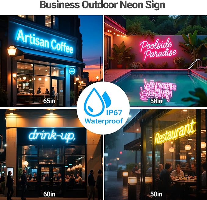 Large Outdoor Neon Signs Waterproof Ip67, Custom Outdoor Led Signs Waterproof LED Light for Patio, Backyard, Pool, Business, Beach, Bar, Wedding, Customizable Outdoor Waterproof Light Up