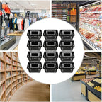 12PCS Shopping Baskets with Handles, Black Plastic Shopping Basket Set, 21L Portable Grocery Baskets with Handles, Grocery Shopping Basket Set for Stores, Supermarket, Retail,Shopping Carrying