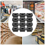 12Pcs Shopping Baskets with Handles, 21L Durable Plastic Shopping Basket, 22Lbs Load-Bearing Capacity, Stackable Portable Grocery Basket for Supermarket, Retail Shop, Bookstores (Black,16.9"X9"X11.8")