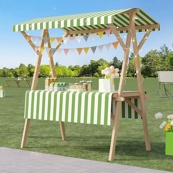 Collapsible Wooden Food Cart with Wheels, Heavy Duty Mobile Vendor Stand for Farmers Market, Snacks, Desserts and Street Kiosk(Green,120cm/47.2in)