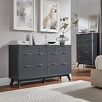 T4TREAM Fluted 7 Drawers Dresser, 54" Wide Modern Chest of Drawers with Faux Marble Top, Curved Profile Design, Dresser TV Stand, Wood Drawer Organizer for Bedroom, Living Room, Hallway, Dark Grey