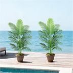 2 Pack Artificial Palm Tree 5FT Artificial Plants Indoor Tropical Fake Palm Tree Areca Floor Plant in Black Pot with 13 Trunks & Real Bark Design, Faux Palm Plant for Outdoor Patio Home Office Decor
