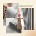 Textured Linen Double Pleated 100% Blackout Curtains for Bedroom/Living Room Blackout Curtains 96 Inches Long, Energy Saving Window Treatment Curtains,42Wx96Lx2,Grey
