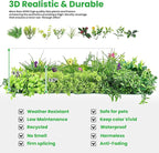 Artificial Boxwood Panel 8 Pieces 20"x20", Green Grass Wall Backdrop Wall for Fence Patio Backrop Balcony, Faux Ivy Privacy Fence Screen, 5 PCS Vines, 60 PCS Violet Flower, 2 PCS Light Strip
