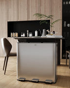 Trash Can 90 L/23.8 gal, Three-Compartment Pedal Stainless Steel Kitchen Recycling Trash Can with Odor Seal, Soft-Close Lid, Fingerprint Resistant, Removable Buckets for Waste & Recycling