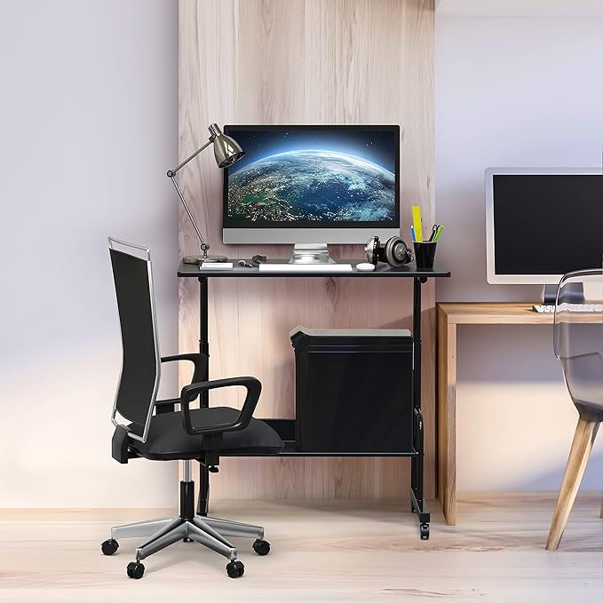 SHW 30.5" to 40.5" Height Adjustable Mobile Standing Desk Laptop Workstation for Walking Pad Treadmill, Black