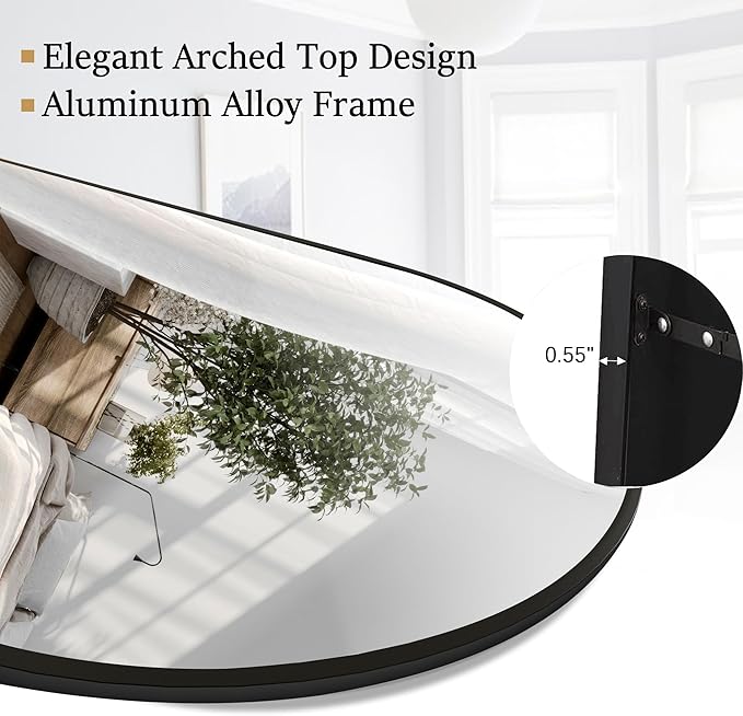 Floor Full Length Mirror, Arched Mirrors Full Length 76"x34" Freestanding Large & with Aluminum Frame&Wall Mounted & Hanging or Leaning& Full Body Mirror for Bedroom, Black