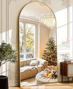 GLSLAND-34x76 inch Wall Mount Arched Full Length Mirror-Aluminum Alloy Frame High Definition-Full Body Mirror for Bedroom or Living Room,Gold