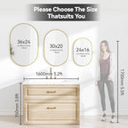 36x24 Mirror Runway Oval Wall Mounted Aluminum Alloy Metal Frame Rectangle Mirrors for Entryway Bedroom Bathroom Living Room 36 24 inch Gold
