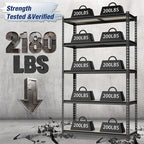 WORKPRO 2180LBS Garage Shelving Unit, Heavy Duty 5-Tier Adjustable Storage Shelf, Shelving Units and Storage for Kitchen, Basement or Pantry, 35.4”Wx15.7”Dx72”H, Black