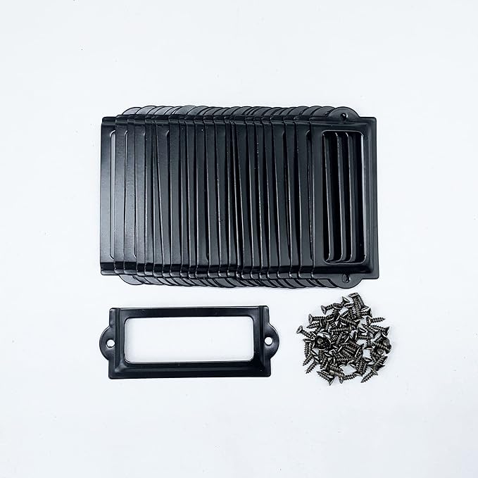 [24 Pack] Black Office Library File Drawer Cabinet Card Tag Label Holder Metal Frame 83mm x 30mm