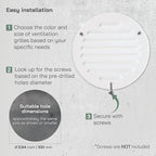 Vent Systems - 4 Inch (Inner) Pack of 10 White Metal Round Soffit Air Vent Grille Cover, Register air Vent Deflector, Louver - Built-in Mesh - HVAC for Bathroom, Home Office, Kitchen 5 Inch (Outer)
