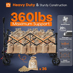 220L Collapsible Wagon Cart Foldable, 38" L Extra Large Heavy Duty Folding Beach Wagons with All-Terrain Wheels, Utility Carts for Camping, Sports, Shopping, Groceries - Grey&Black