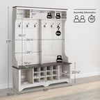Prepac Farmhouse Washed White Hall Tree, Shoe Cabinet, Storage Cabinet with 12 Shoe Cubbies, 2 Boot Cubbies and 6 Double Coat Hooks 15.5" D x 60" W x 77" H