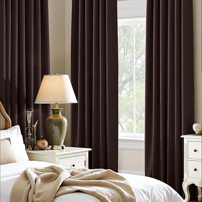 PONY DANCE Short Black Out Curtains 40 inch Long for Small Window, Rod Pocket Privacy Bathroom Draperies, Lighting Blocking Drapes for Basement(2 Panels Set,Chocolate Brown, W42 x L40 inches)