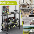 Fishing Rod Holders for Garage, Fishing Rod Stand with Wheels and Pegboard, 3-Tier Pole Storage Rack with 8 Hooks and 12 Rod Slots, Ideal for Tackle, Backpacks, and Gear